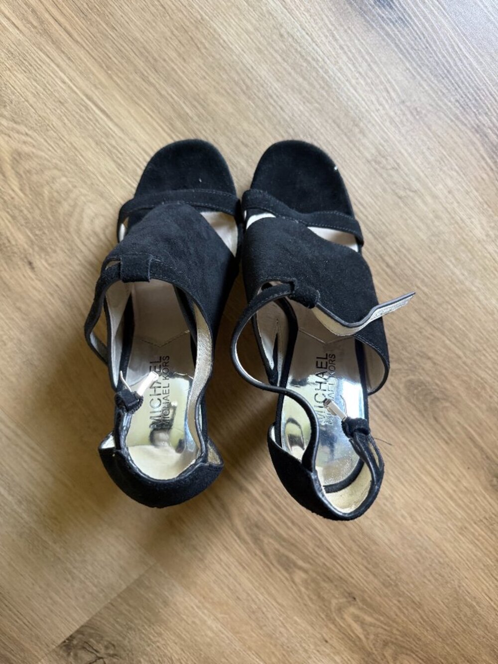 Michael Kors Black Suede Platform Ankle Strap Sandals Heels Size 6.5